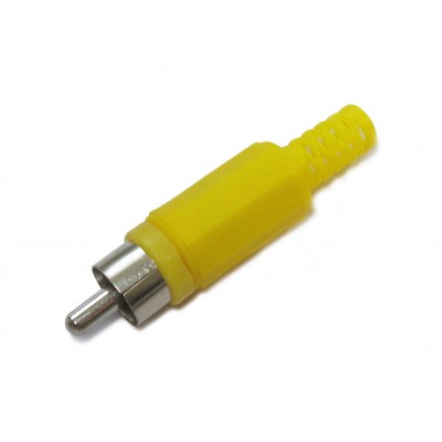 Штекер RCA под кабель желтый с пружиной (пластмасс)